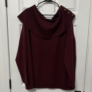 Women's Burgundy off the shoulder Sweater with Button Detail